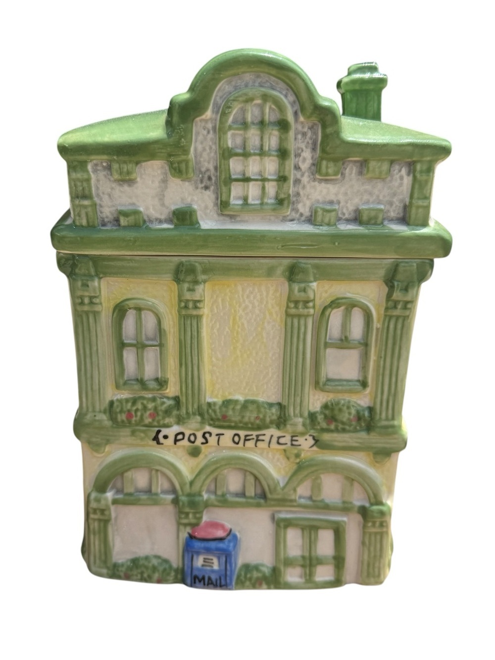 Vintage Ceramic Post Office Cookie Jar Village House Canister Cottagecore Decor